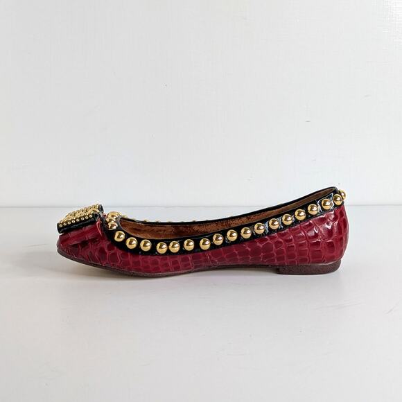 Jeffrey Campbell Dauphine Studded Ballet Flats 6 Croc Burgundy Patent Punk - Picture 9 of 15